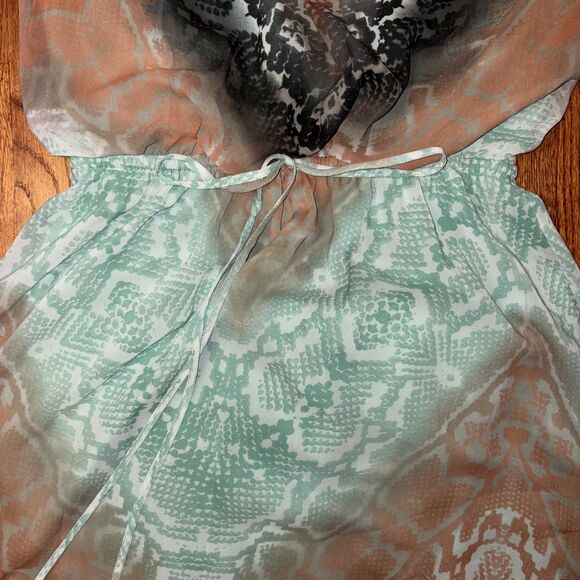 VINCE CAMUTO NWT S6 Womens Maxi Dress Snakeskin Print Green Orange Metal Neck - Picture 7 of 7